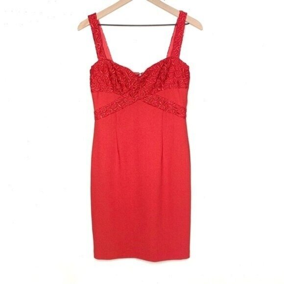 David Meister Lace Bust Cocktail Dress Sheath Red 4 - Picture 1 of 7